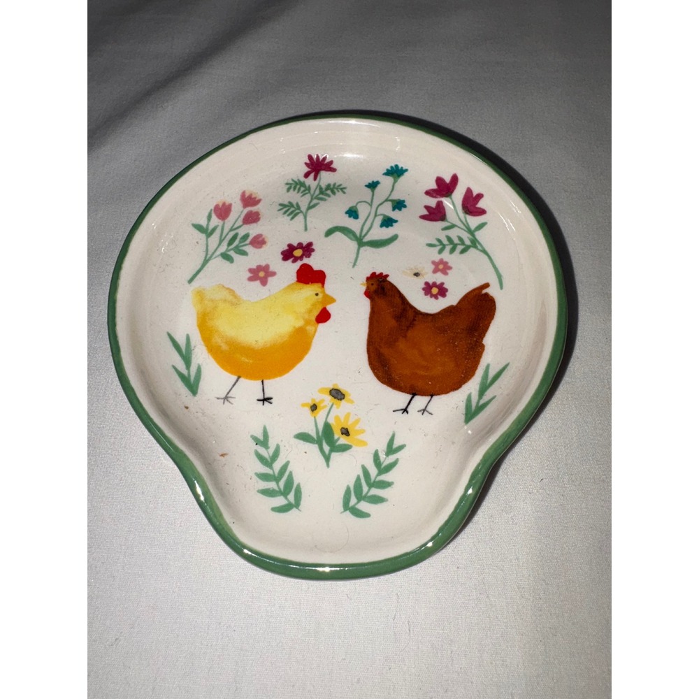 Red Shed Chicken Spoon Rest Ceramic Farmhouse Floral Kitchen Decor 2411-783018